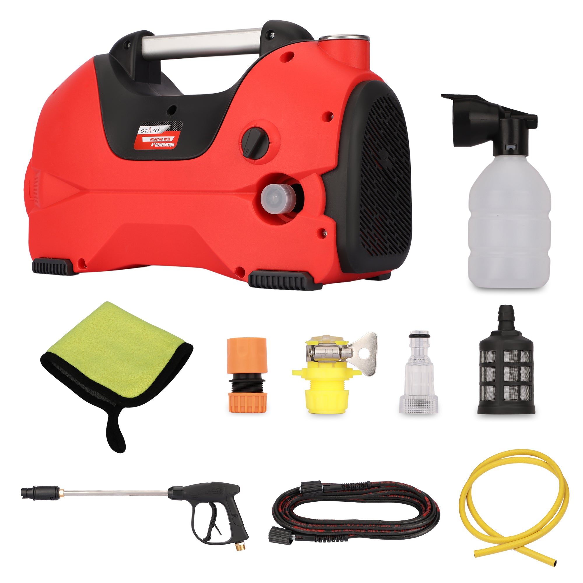 STARQ W3A 4TH Generation I 2300W I 250 Bar I Heavy Duty High Pressure Car Washer I Red (Standard)